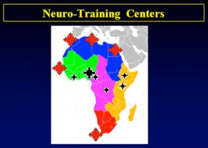 Figure 1. Training centers in Africa. Red stars are those with a good percentage of African trainees from outside the country. (Diop)