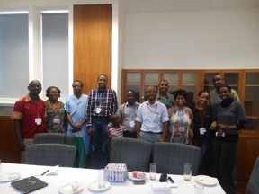Figure 1. some of the 2014 apfp fellows attending the end-of-year discussion group. dr. kija, child neurology trainee from tanzania, is fourth from the left. represented in the group are doctors training in areas from pediatric urology to pediatric rheumatology from areas in africa inclusive of uganda, zambia, kenya, ghana, zimbabwe and malawi. the group remains as a cohesive support network and stay in contact after completion and following their return home. 