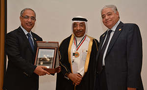 From left: Prof. El Tammawy, previous president of the Pan Arab Union of Neurological Societies (PAUNS) president; Prof. Bohlega (current PAUNS president); and Prof. Adnan Awada, Lebanese Neurology Society president, at the Gala Dinner.