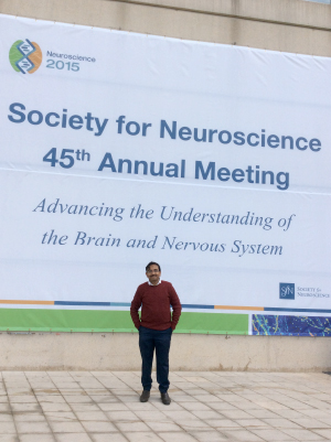 Sudip Paul, WFN Junior Traveling Fellowship awardee, travels to the 45th Annual Meeting of the Society of Neuroscience in Chicago to present his research.