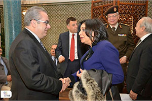 From left to right: Dr. Jean Jabbour, a WHO representative and one of the guests of honor, greets Laila Negm, honorary meeting chairman. Gathered in back, from left to right: Professor Mahmoud Elmetieni, dean of the faculty of medicine, Ain Shams University; Professor Bahaa Zidan, head of Elgalaa Military Medical Compound and a guest of honor; and Professor Magd Zakaria, meeting chairman and head of the neurology department, Ain Shams University.