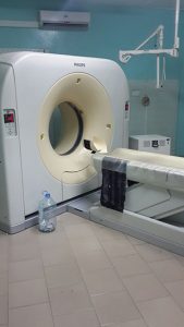 CT scan room of the neurology department at Fann Teaching Hospital, Dakar, Senegal.