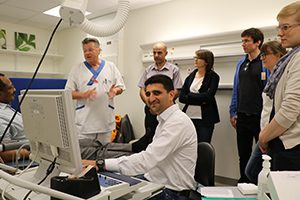 Dr. Bassam M. Abdulzahra Al-Fatly, Iraq, (seated) trains in eletcrophysiology at the Training Course in EMG and Neurography in May in Uppsala, Sweden.